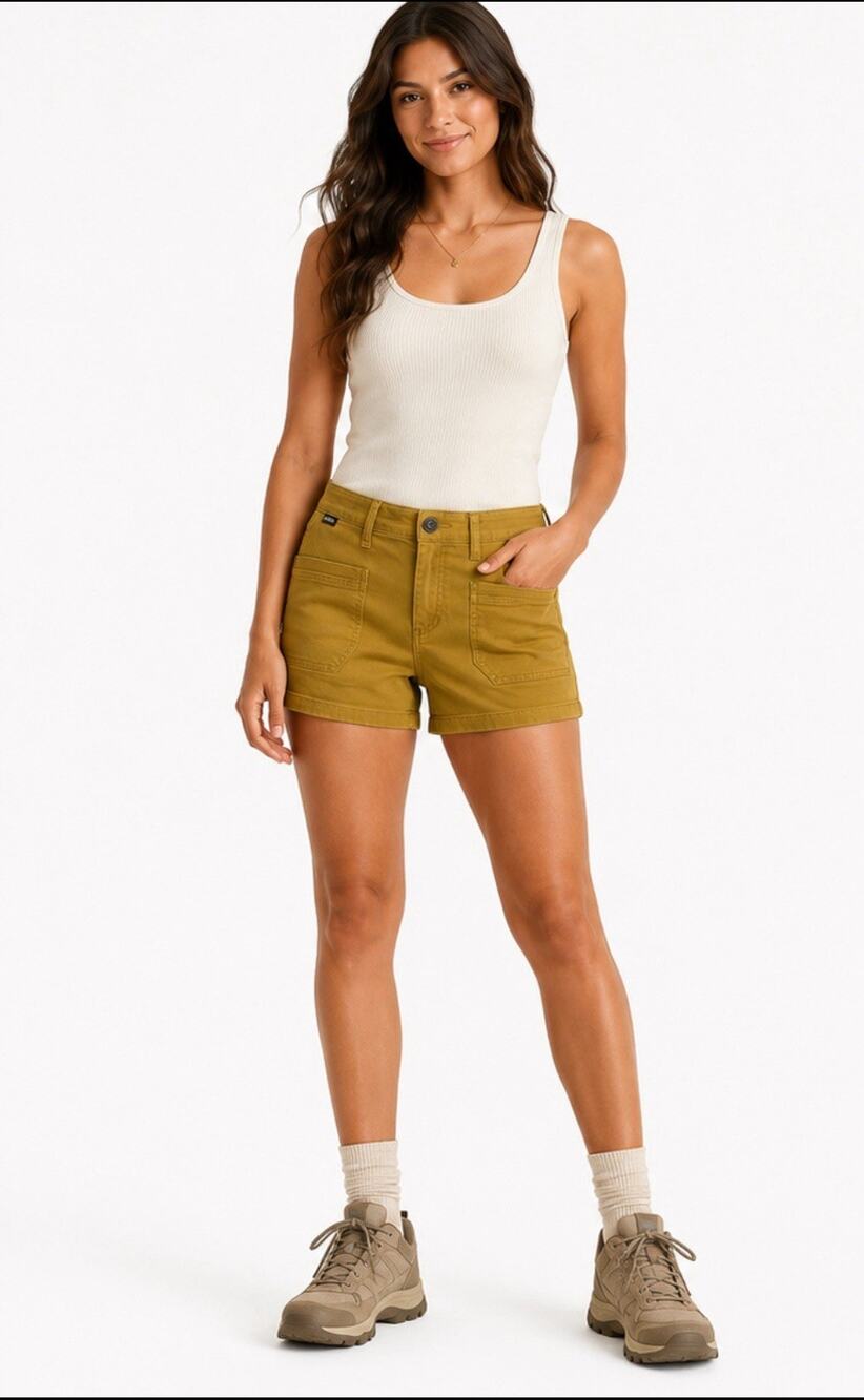Gorpcore KÜHL Relaxed Fit Cargo Hiking Shorts Size 6 Mustard Utility Outdoor